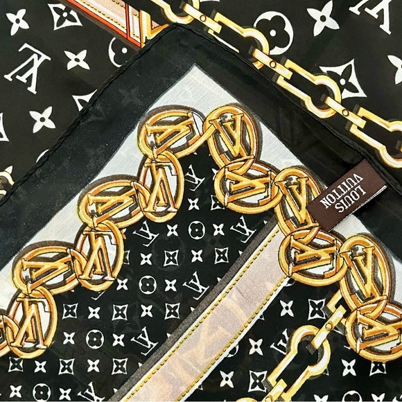 100% silk Black and White Monogram Wrap - Picture 9 of 14